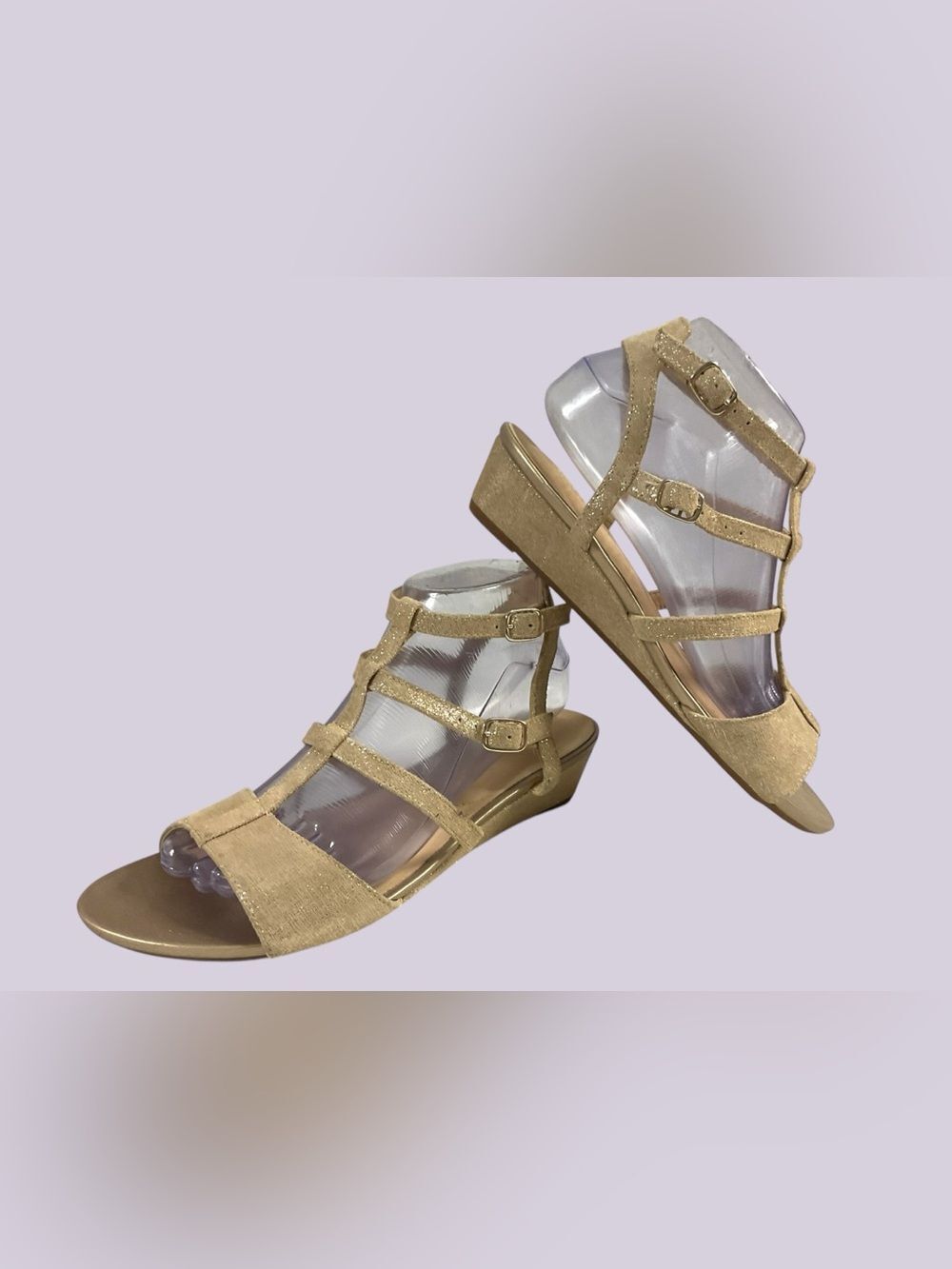 NWOT Clarks Parramatta Spice Gold Strappy Wedge Sandals - Women Size 8M